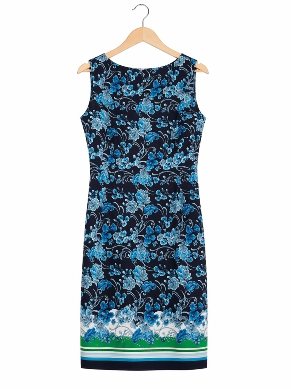 Chico’s Blue Floral Border Print Dress Women’s Size 1 (M/8) Ponte Shift - Picture 2 of 6